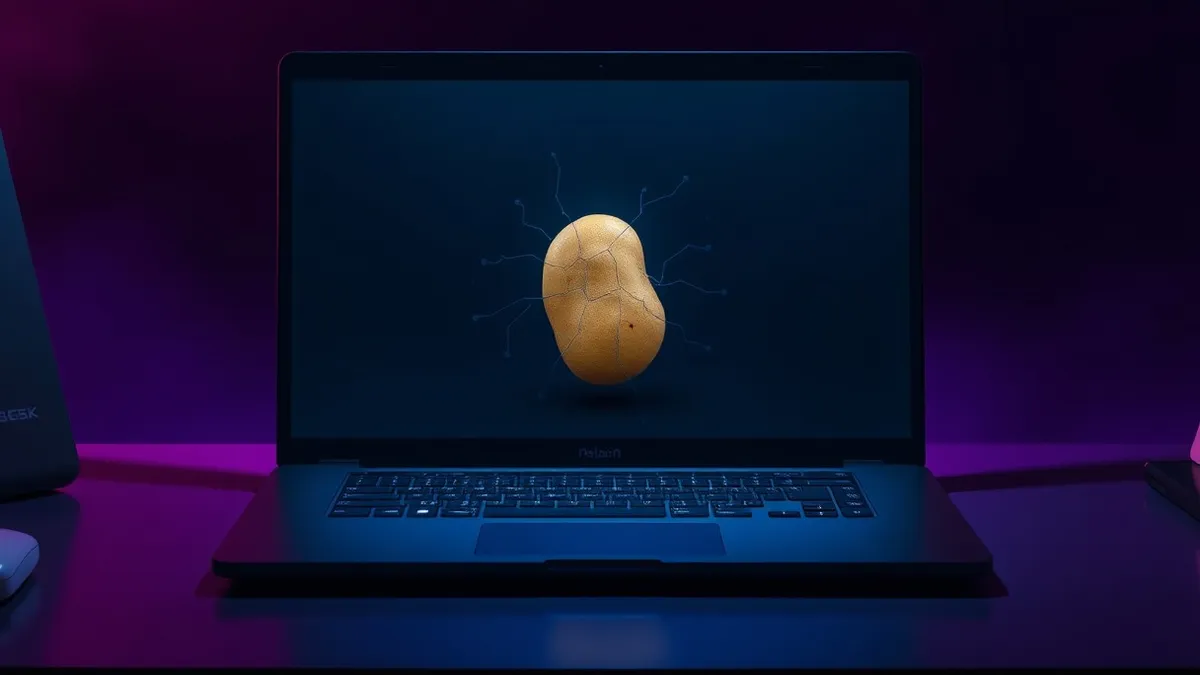 Illustration: A sleek black laptop sits open on a desk, its blank screen reflecting the ambient light.