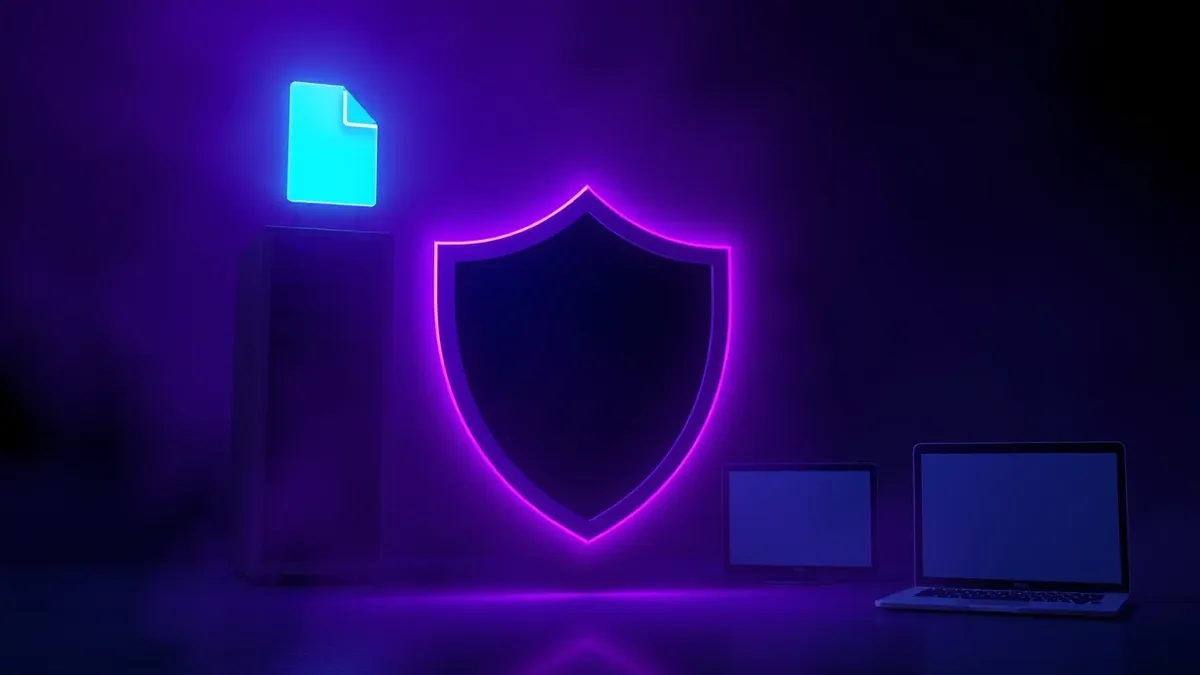Illustration: A stylized shield blocks malicious file icons from reaching a server tower, illustrating robust backend verification.
