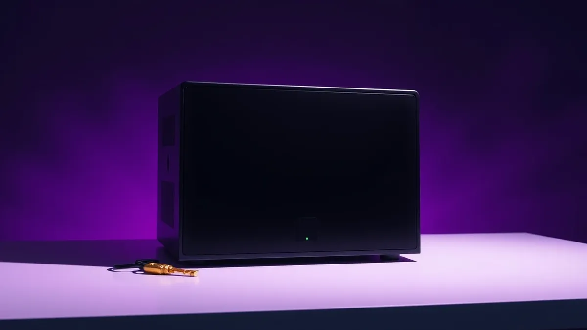Illustration: A sleek black application performance management server sits on a clean white desk.
