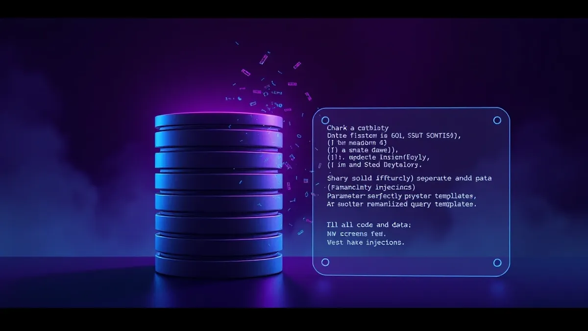 Illustration: A stylized database cylinder sits beside a clean, structured query statement.