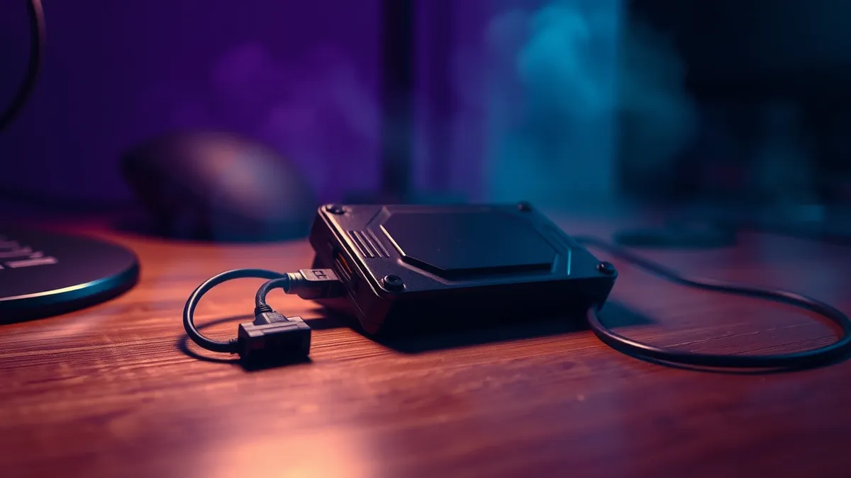 Illustration: A rugged external hard drive rests on a wooden desk, its power cable severed and lying loosely beside it.
