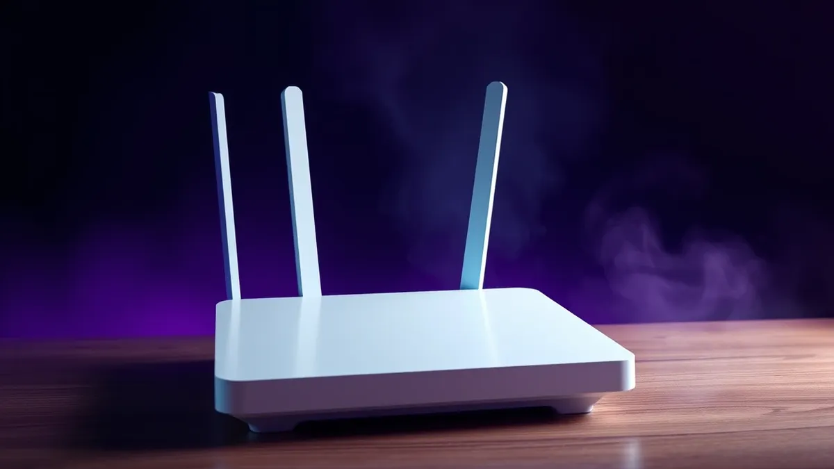 Illustration: A white wireless router sits on a wooden table with its antennas angled upward.