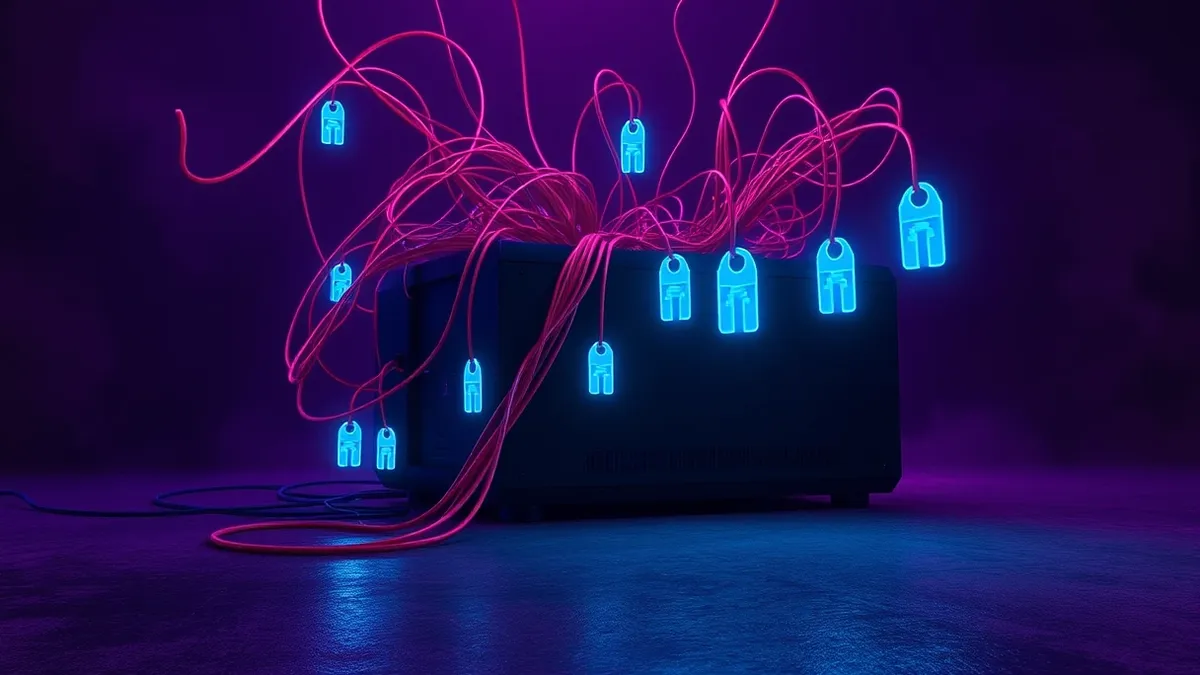 Illustration: A sleek black network gateway sits on a concrete floor.