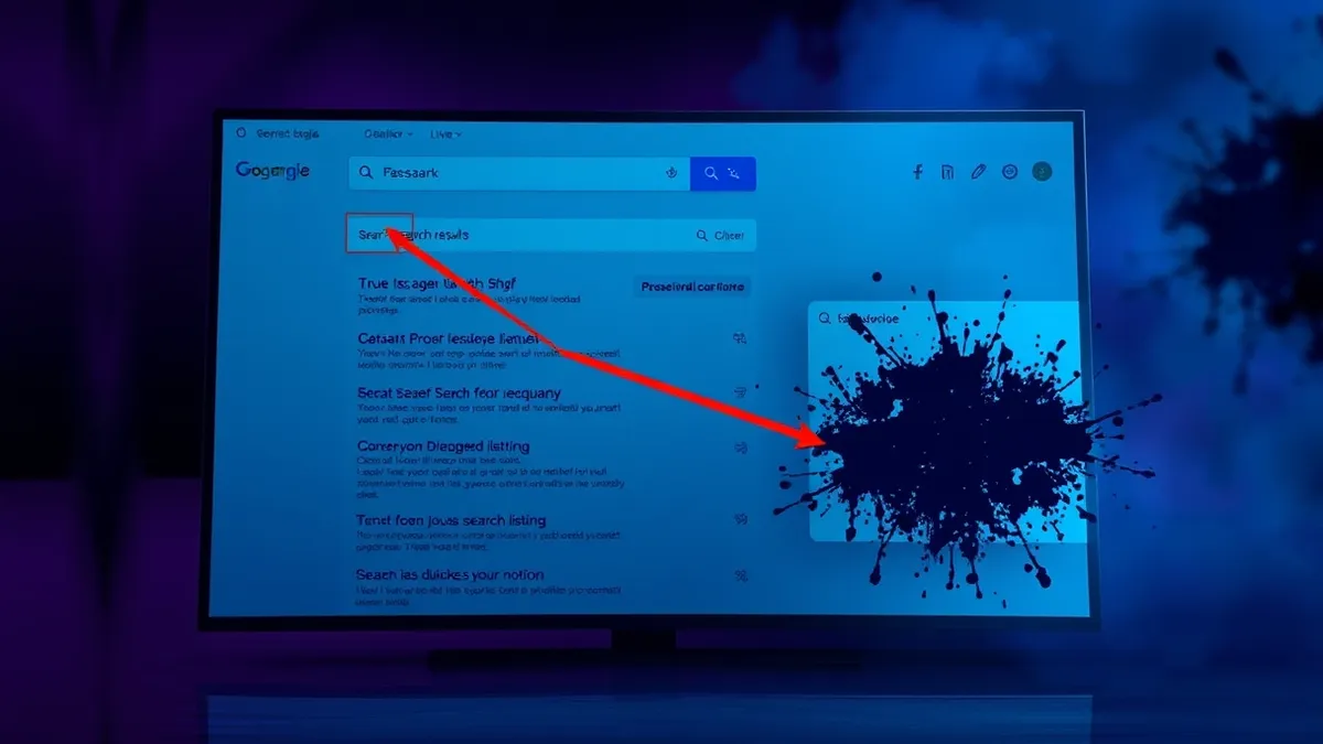 Illustration: A web browser window displays a generic search results page with abstract blue links.