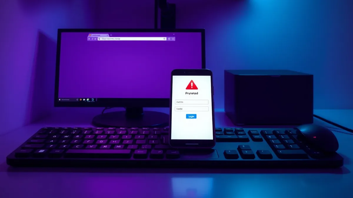 Illustration: A single computer keyboard sits on a clean desk beside a smartphone displaying a generic web browser window.