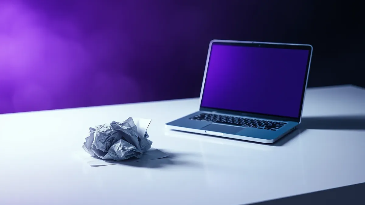 Illustration: A small, crumpled paper file sits on a clean white desk.