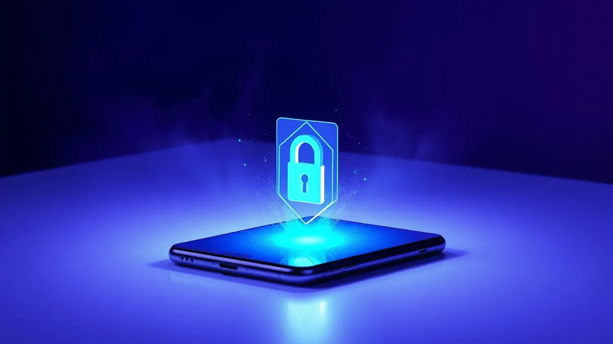 Illustration: A sleek smartphone rests on a clean white surface, its screen displaying a single, glowing digital key that floats upward from the device.