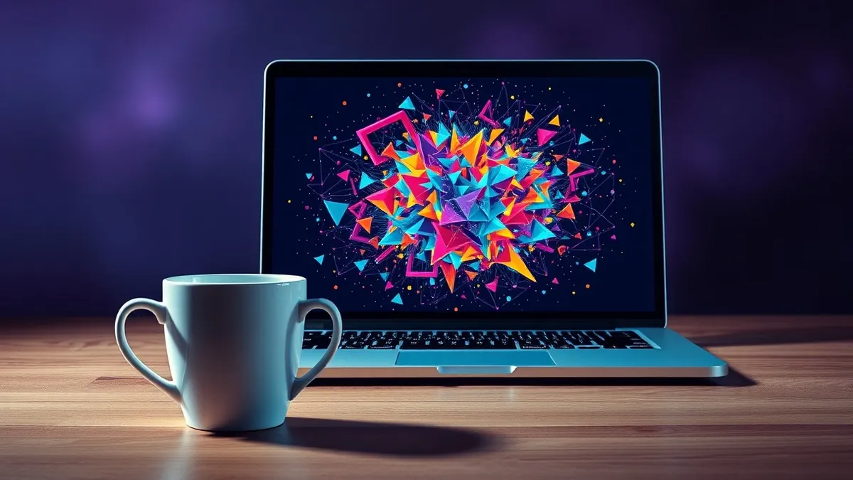 Illustration: A sleek white coffee cup sits on a wooden desk next to an open laptop.