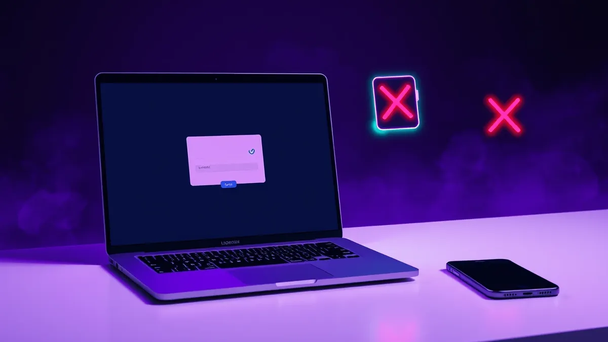 Illustration: A sleek laptop sits on a clean desk, its screen displaying a blank login interface.