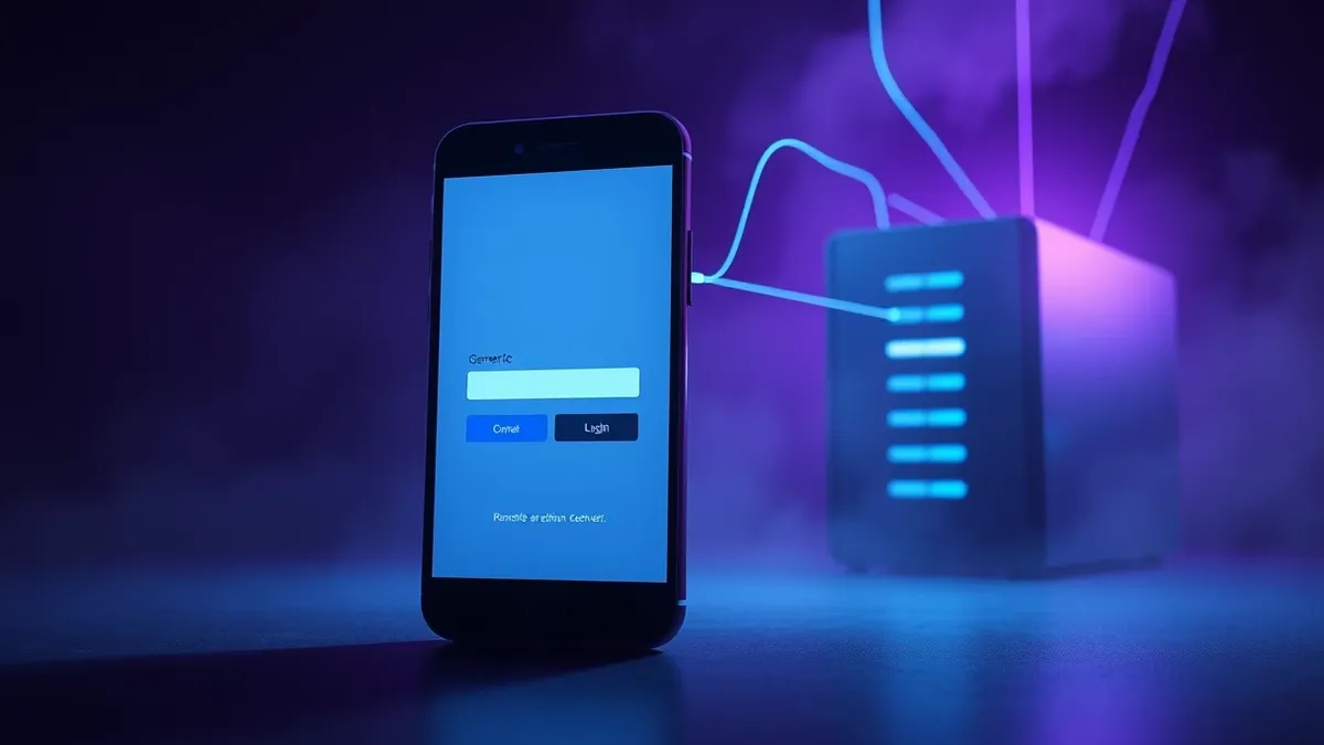 Illustration: A smartphone screen displays a generic login interface with blank fields.